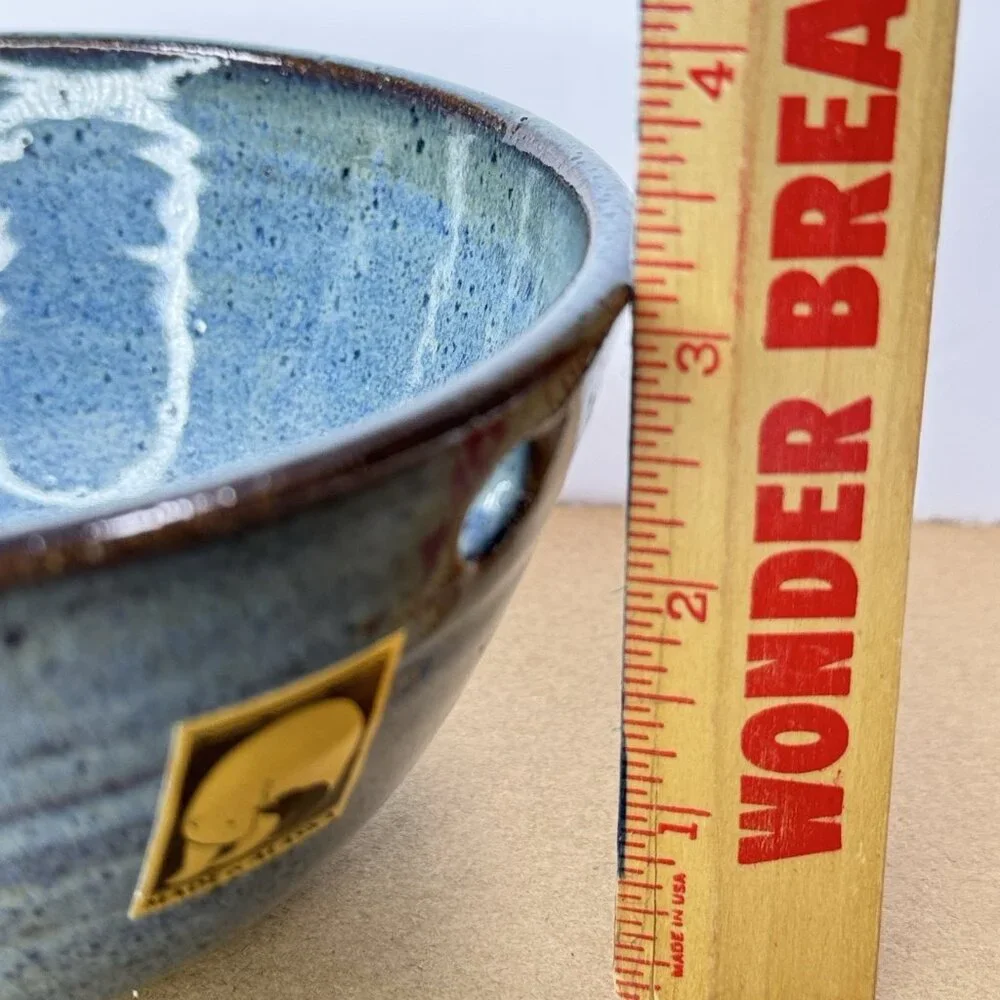 Two Dog Pottery Alaska Bowl Noodle Chopstick Blue Speckled Glazed Ceramic Swirl